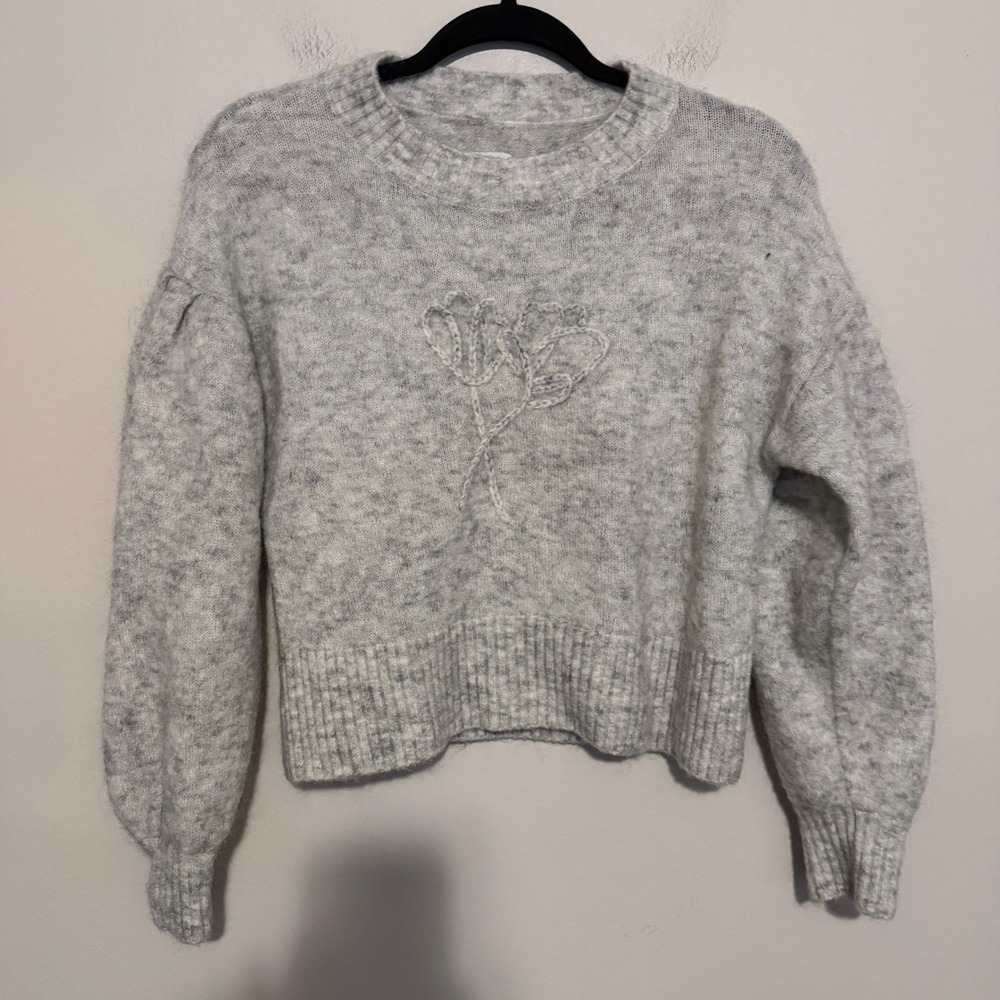 Petite Studio NYC Deidre Mohair Sweater cool gray S blouson sleeve classic